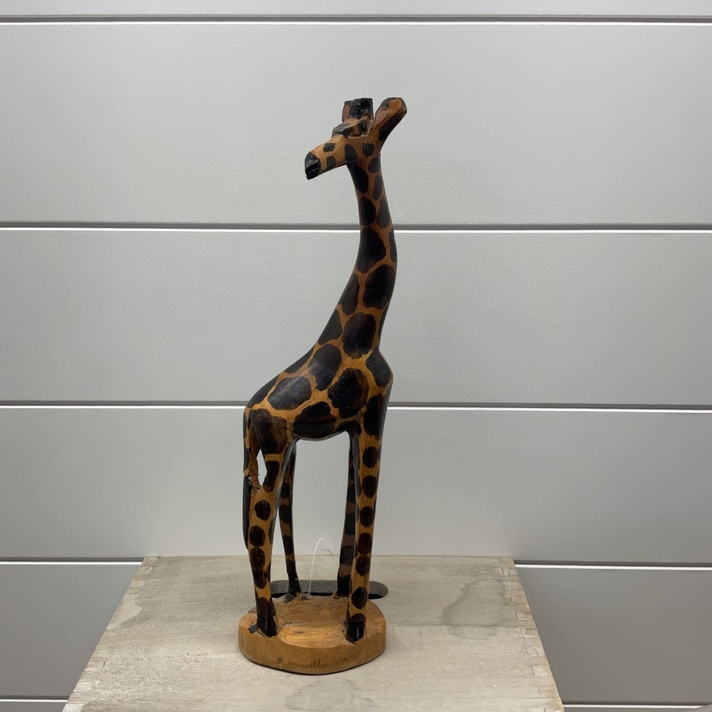 Hand Carved Wooden Giraffe Figurine 12 Inch African Safari Folk Art Decor Brown